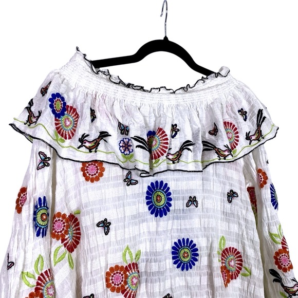 John Mark Womens Shirt Sz Large Tunic Top Blouse Boho Artsy Butterfly Floral EUC - Picture 1 of 6